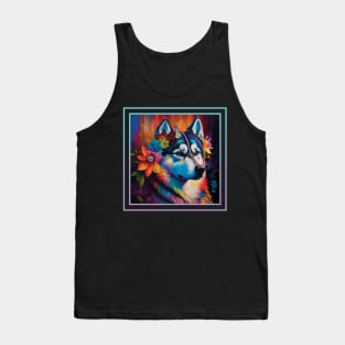 Regal Husky Floral Tropical Vibrant Digital Oil Painting Portrait Tank Top